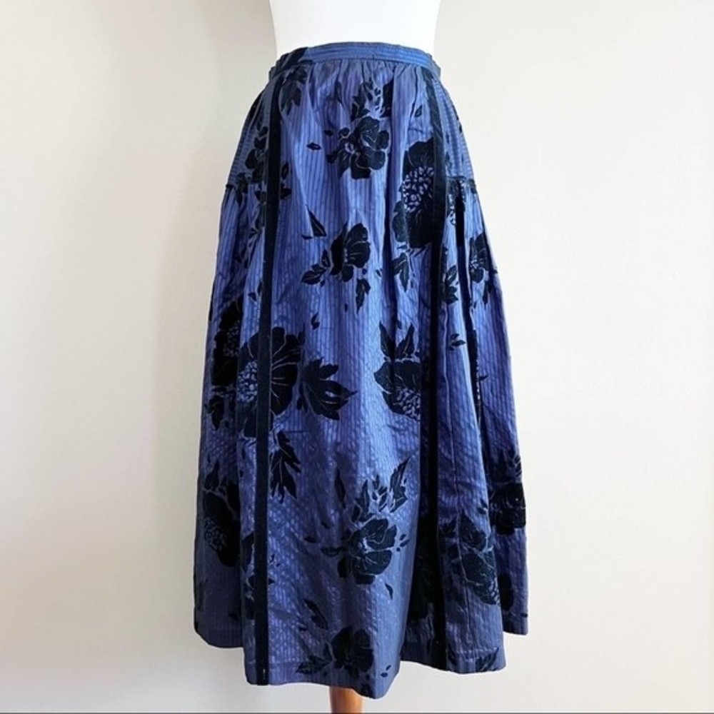Vintage Heller Fracht Violet Floral Velvet Brocade Skirt Size 38 - Picture 2 of 5